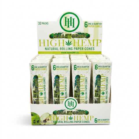 High Hemp Area 51 Green Rolling Paper Cones — Sour Apple (1¼, 6ct)