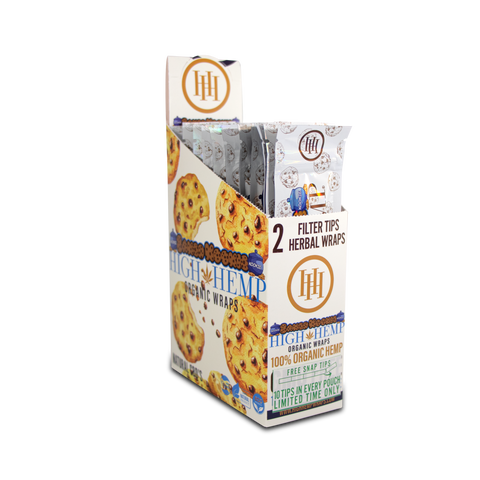 High Hemp Wraps Display Box 25 Pouches Baked Kookies Flavor | Chocolate Chip Cookie Flavored Organic Herbal Wraps Boxes