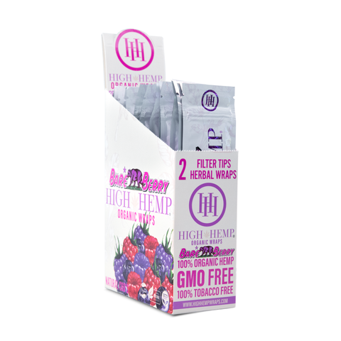 High Hemp Wraps Display Box 25 Pouches Bare Berry Flavor | Mixed Berry Flavored Organic Herbal Wraps Boxes
