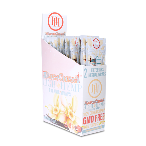 High Hemp Wraps Display Box 25 Pouches Dutch Cream Flavor | Vanilla Flavored Organic Herbal Wraps Boxes