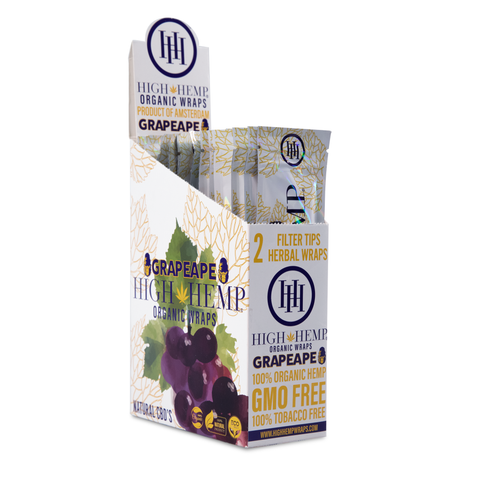High Hemp Wraps Display Box 25 Pouches GrapeApe Flavor | Grape Flavored Organic Herbal Wraps Boxes