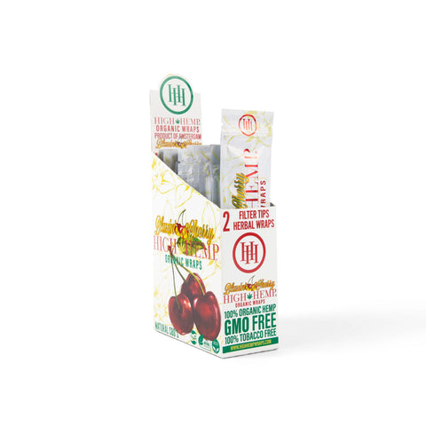 High Hemp Wraps Display Box 25 Pouches Blazin' Cherry Flavor | Cherry Flavored Organic Herbal Wraps Boxes