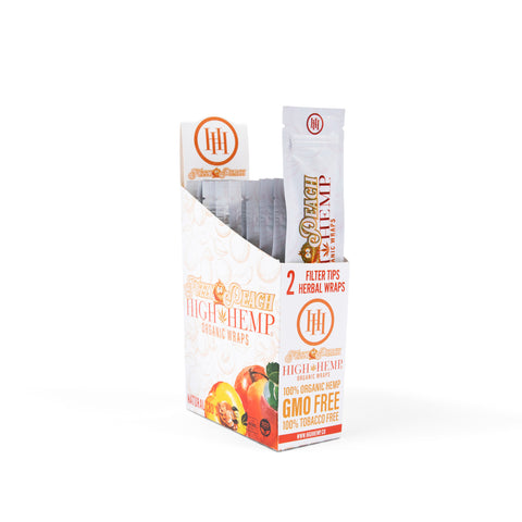 High Hemp Wraps Display Box 25 Pouches Fuzzy Peach Flavor | Peach Flavored Organic Herbal Wraps Boxes