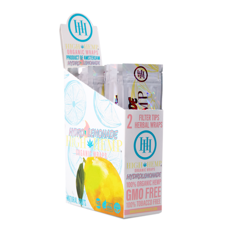 High Hemp Wraps Display Box 25 Pouches HydroLemonade Flavor | Lemon Flavored Organic Herbal Wraps Boxes