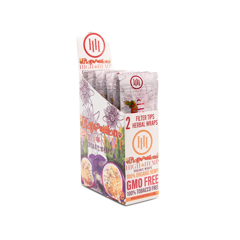 High Hemp Wraps Display Box 25 Pouches FloraPassion Flavor | Passion Fruit Flavored Organic Herbal Wraps Boxes