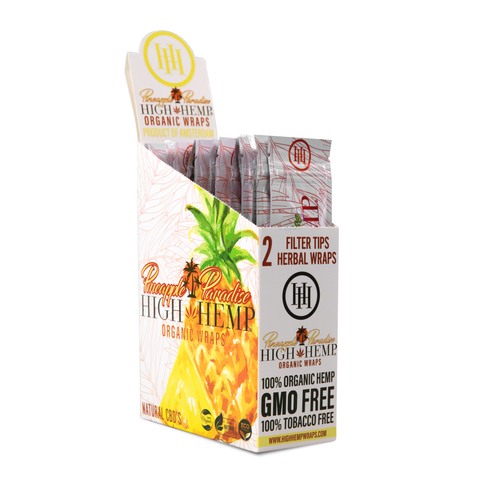 High Hemp Wraps Display Box 25 Pouches Pineapple Paradise Flavor | Pineapple Flavored Organic Herbal Wraps Boxes